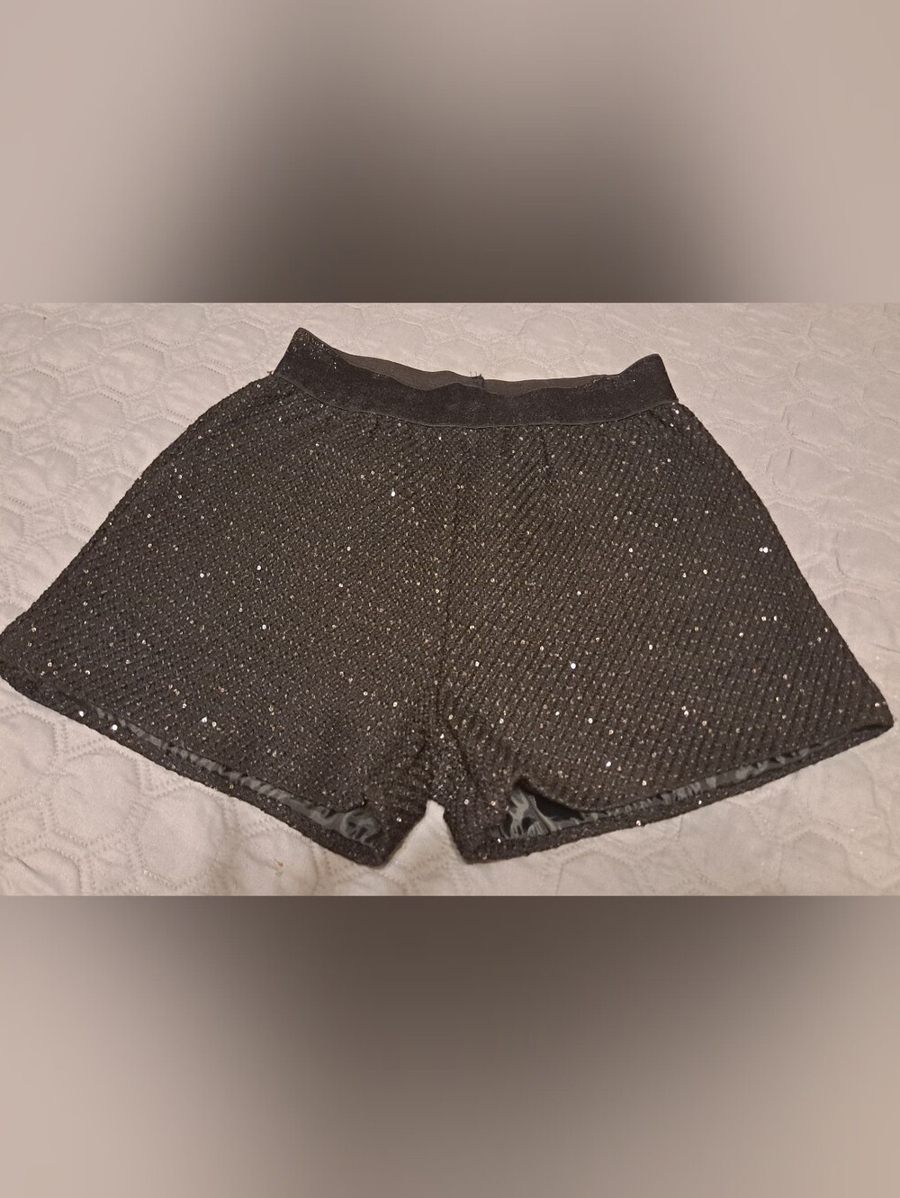 Macro Light Black Sequin Girls Shorts - Stylish Sparkle Sz XL